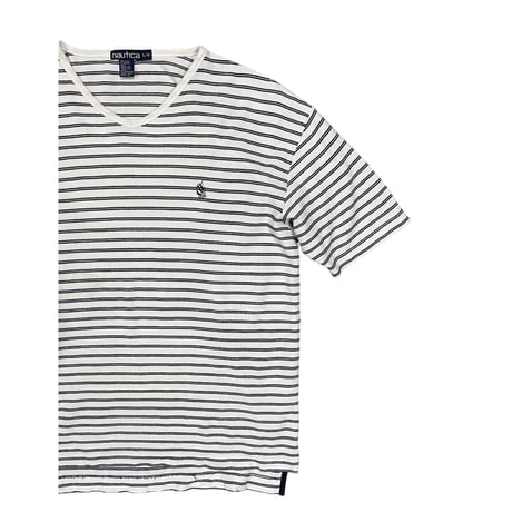 NAUTICA Striped Tee Size-L MADE IN USA 90s~