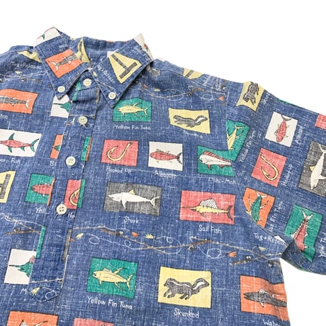 90's REYN SPOONER PULLOVER SHIRT(FISH PATTERN) size XS