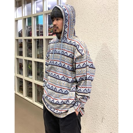 DEAD STOCK 90's HENLY NECK PRINT HOODED SHIRT size XL