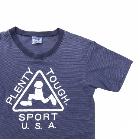 “PLENTY TOUGH SPORT USA” Striped Tee Size-M MADE IN USA 90s~