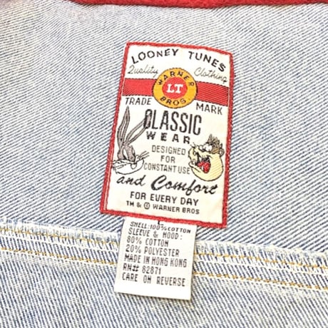 90's LOONEY TUNES HOODED DENIM JACKET size L