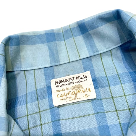 70's OPEN COLLAR CHECK SHIRT size S