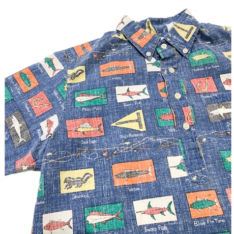 90's REYN SPOONER PULLOVER SHIRT(FISH PATTERN) size XS