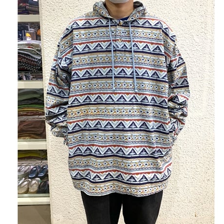 DEAD STOCK 90's HENLY NECK PRINT HOODED SHIRT size XL