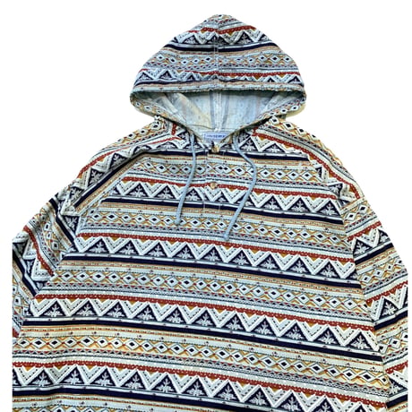 DEAD STOCK 90's HENLY NECK PRINT HOODED SHIRT size XL