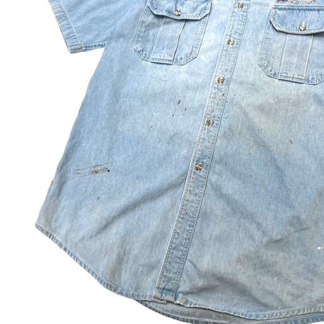 🎣80's〜 Eddie Bauer S/S  Denim Shirt Made in usa🇺🇸 size L ・TALL
