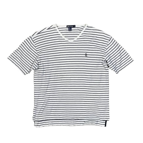 NAUTICA Striped Tee Size-L MADE IN USA 90s~
