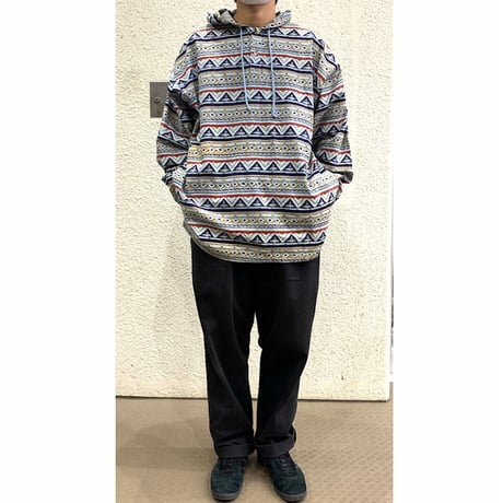 DEAD STOCK 90's HENLY NECK PRINT HOODED SHIRT size XL