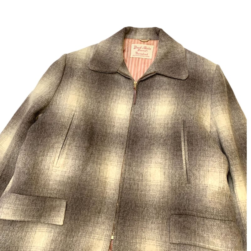 50's〜 BUCK SKIN OMBRE CHECK WOOL JACKET size L〜...
