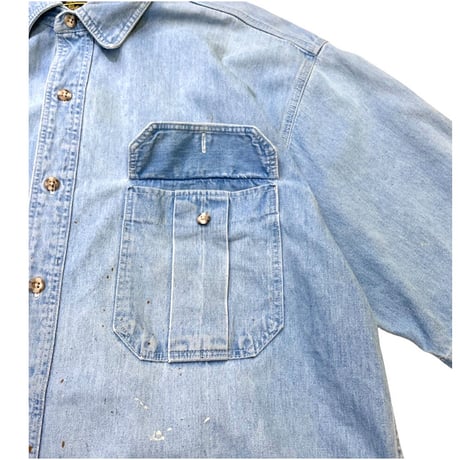 🎣80's〜 Eddie Bauer S/S  Denim Shirt Made in usa🇺🇸 size L ・TALL