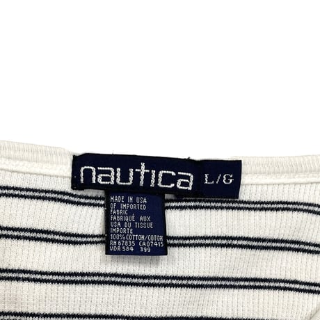 NAUTICA Striped Tee Size-L MADE IN USA 90s~