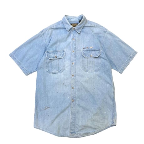 🎣80's〜 Eddie Bauer S/S  Denim Shirt Made in usa🇺🇸 size L ・TALL
