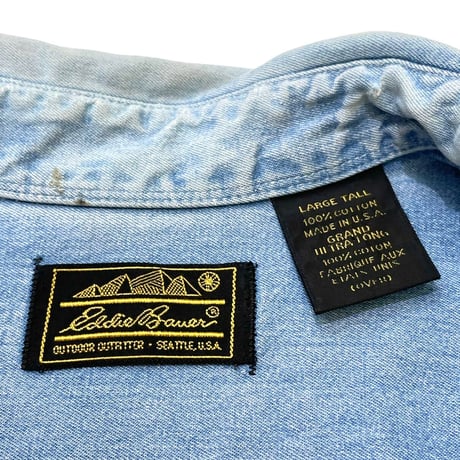 🎣80's〜 Eddie Bauer S/S  Denim Shirt Made in usa🇺🇸 size L ・TALL