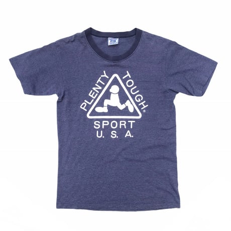 “PLENTY TOUGH SPORT USA” Striped Tee Size-M MADE IN USA 90s~