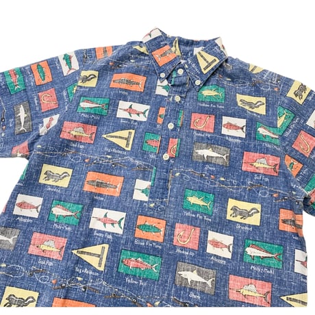 90's REYN SPOONER PULLOVER SHIRT(FISH PATTERN) size XS