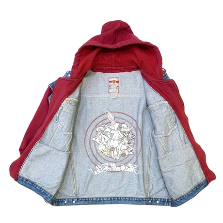 90's LOONEY TUNES HOODED DENIM JACKET size L