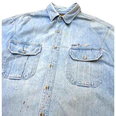 🎣80's〜 Eddie Bauer S/S  Denim Shirt Made in usa🇺🇸 size L ・TALL