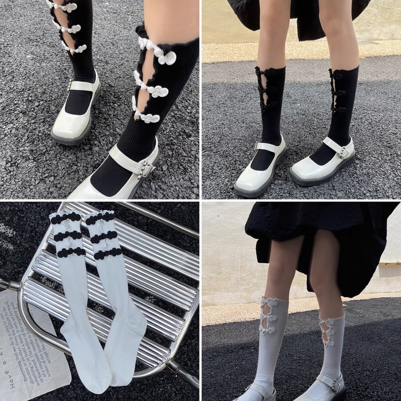 即納品/お取り寄せ】トリプルチャイナボタンソックス【4色】 | はれあめ
