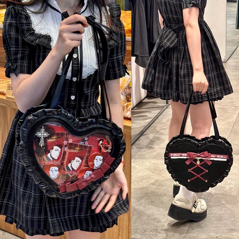 お取り寄せ】【暴躁小梅】フリルとリボンのハート型痛バッグ【4色