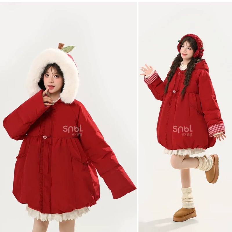 お取り寄せ】【森女部落】ふわもこりんごダウンコート | はれあめ