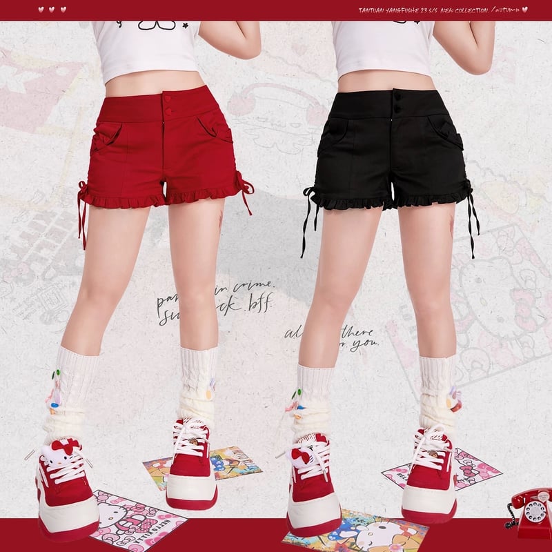 HEIHEI リボンガーター ショートパンツ RED リボンフリルショートパンツ RED | HEIHEI