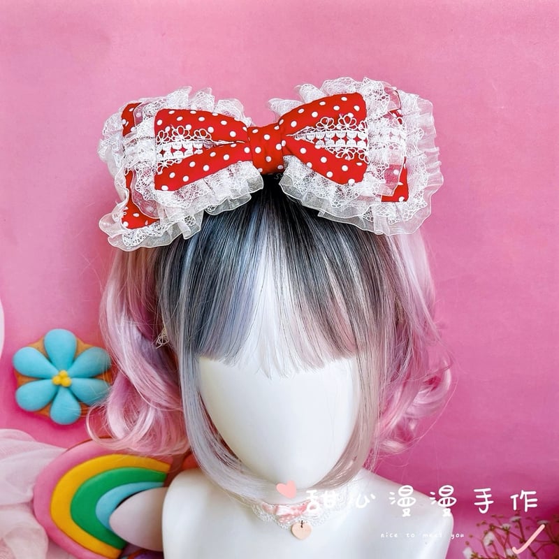 マリアピピ ❤️リボンレースパニエ お取り寄せ】【甜心漫漫】ぷっくりフリルリボンヘアピン【3色】 | はれあめ