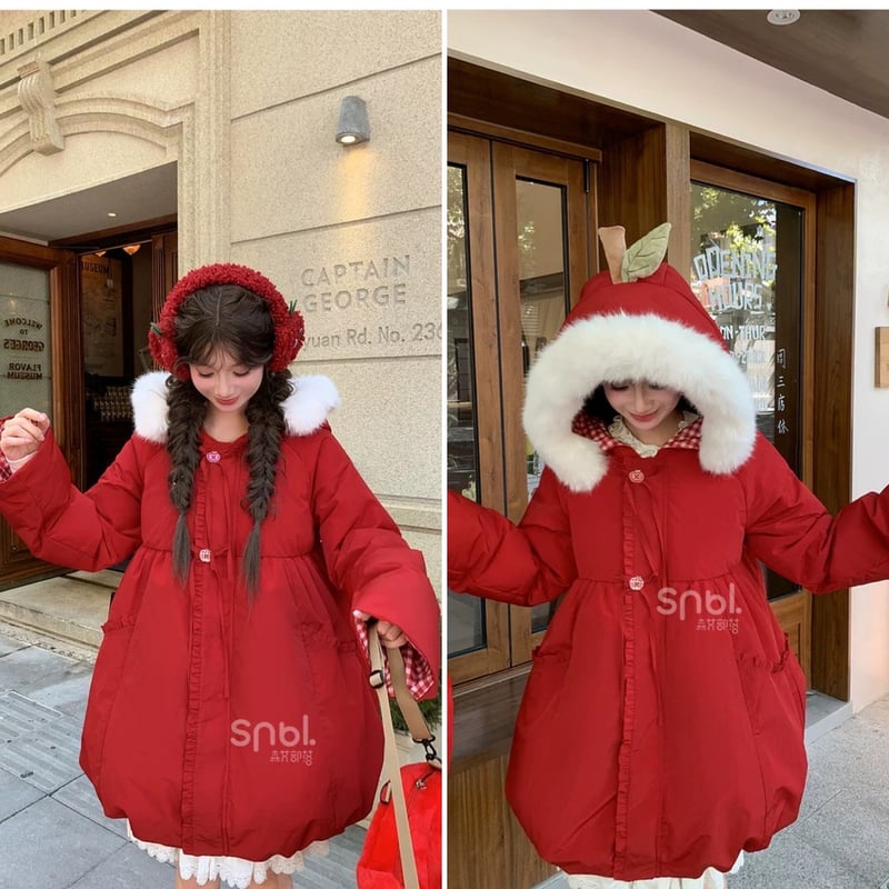 お取り寄せ】【森女部落】ふわもこりんごダウンコート | はれあめ