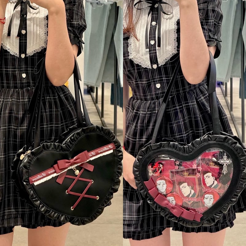 お取り寄せ】【暴躁小梅】フリルとリボンのハート型痛バッグ【4色