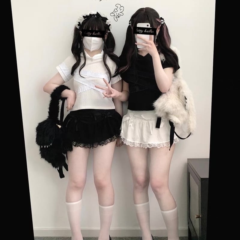 KittyBxllet フリフリ編み上げミニスカート【2色】 | はれあめ