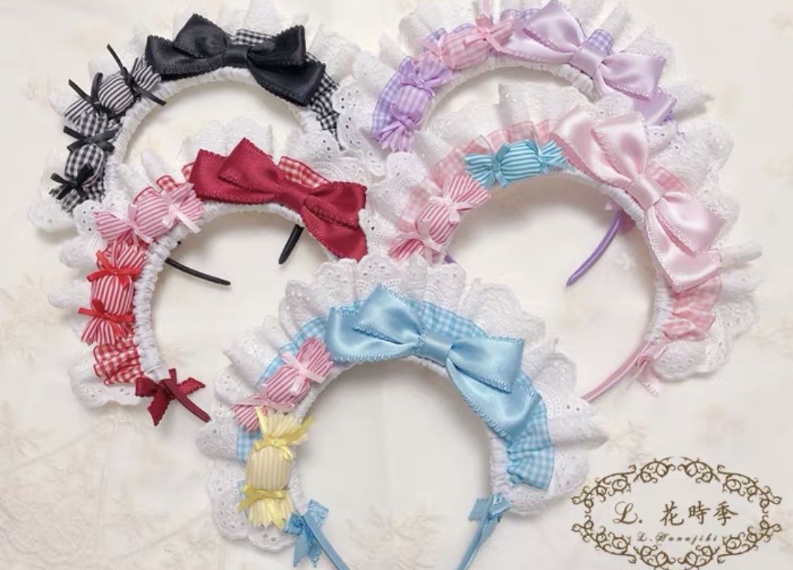 BABY メイドキャップ風カチューシャ　リボン　ハートチョコレート　ピンク BABY メイドキャップ風カチューシャ リボン ハートチョコレート