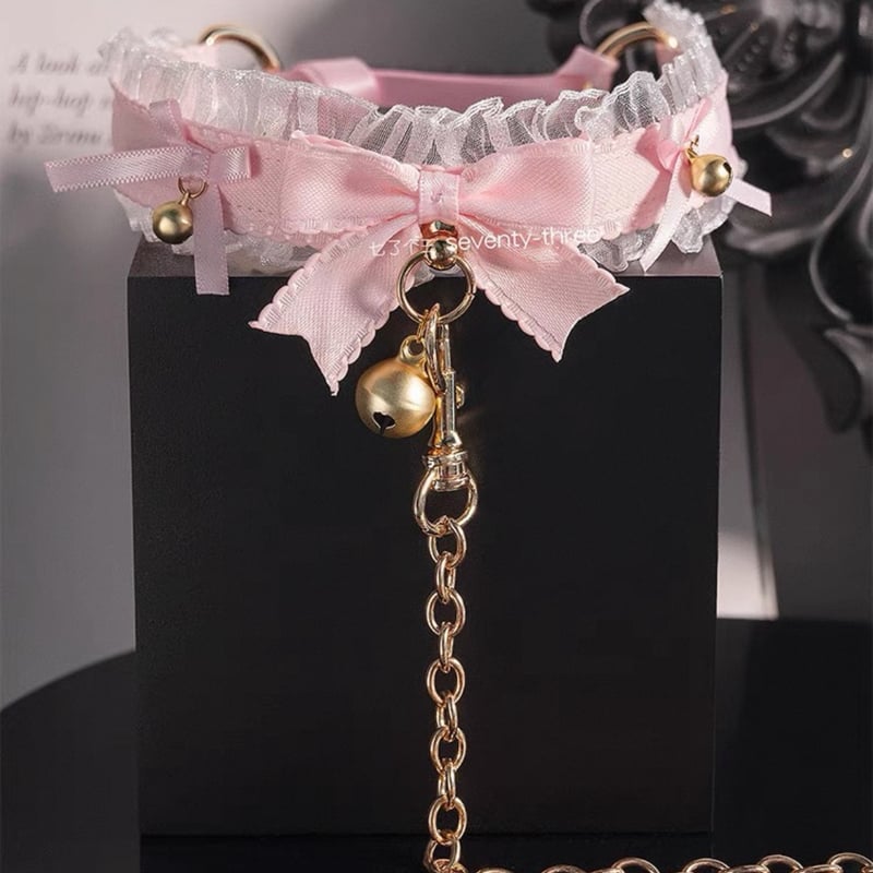 73】リード付き！鈴リボン首輪チョーカー | はれあめ