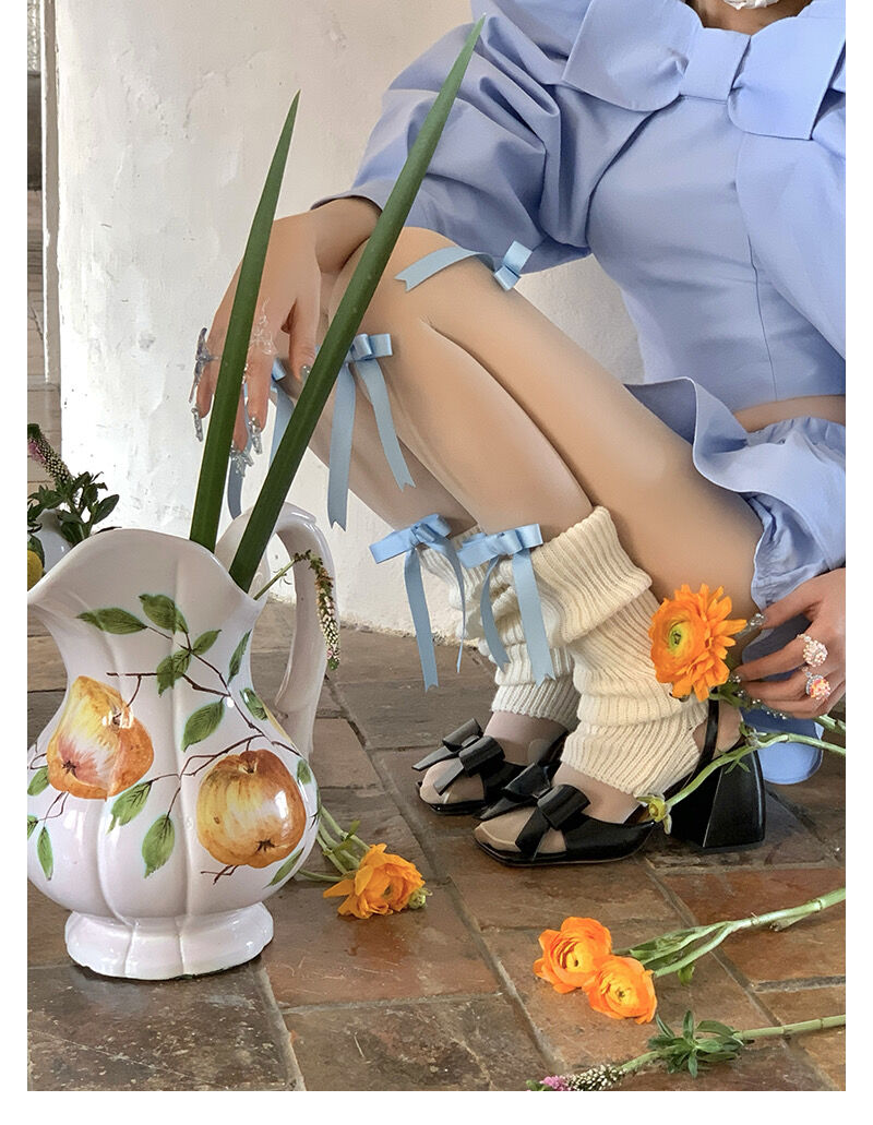 cnorahk リボン付きシースルータイツ
