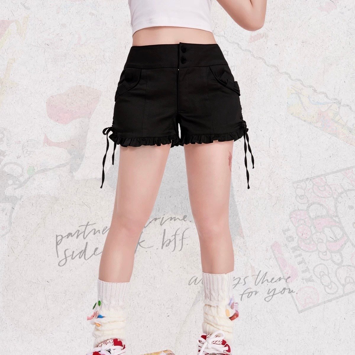 ★フリルのアクセント★【HERMES】山羊革ショートパンツ 炭团洋服社】フリルリボンショートパンツ【2色】 | はれあめ