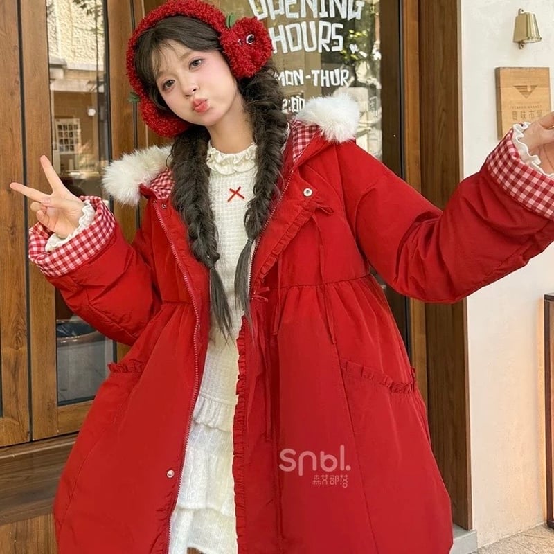 お取り寄せ】【森女部落】ふわもこりんごダウンコート | はれあめ