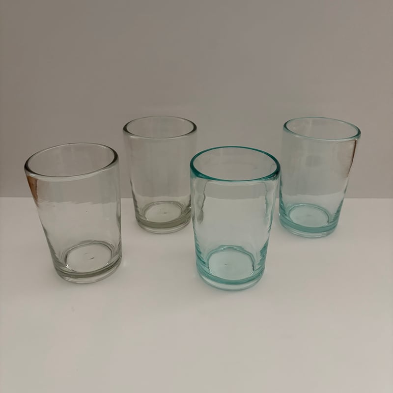 【民藝】沖縄再生ガラス　奥原硝子製造所　グラス4個セット 奥原硝子製造所】4半モールコップ ライトラムネ [琉球ガラス