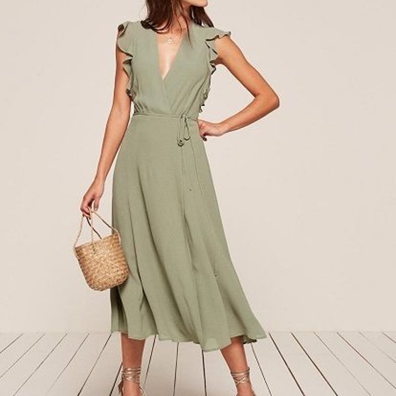 モスグリーンサマーラップワンピース<Reformation> | tobeme777 