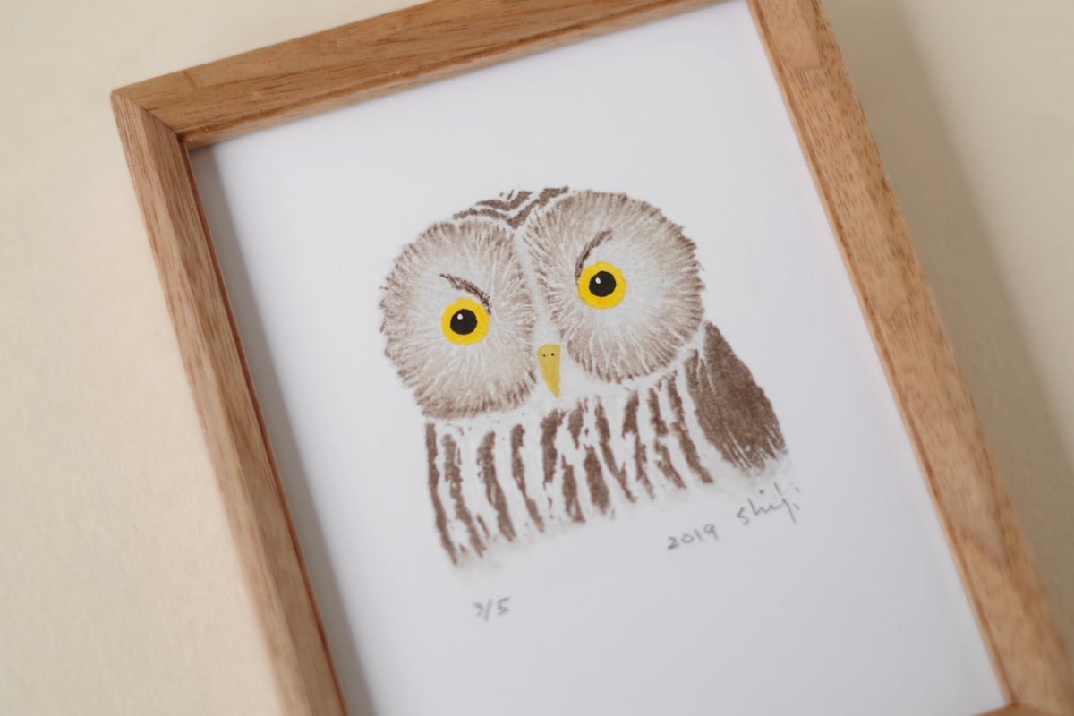 山室眞二 じゃがいも版画「フクロウ」 | もりのこと onlineshop