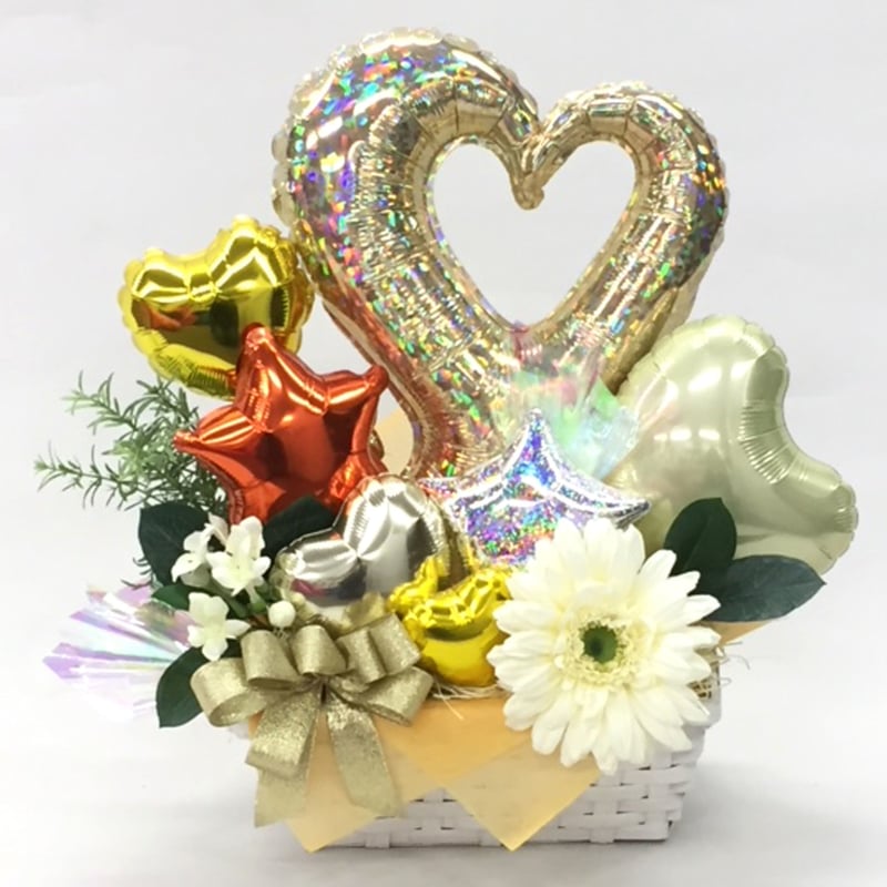ハート型バルーンアレンジメント チェーンオブハートゴールドアレンジ | Balloon Shop Windy