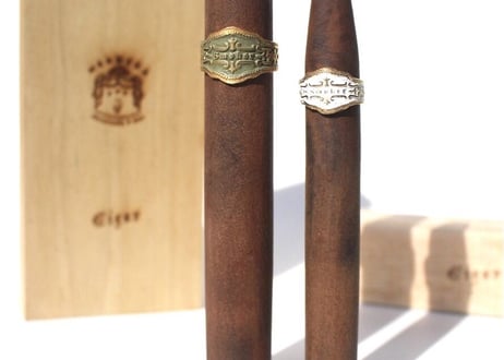 " Cigar label "  Hand paint 24k gold plate ring