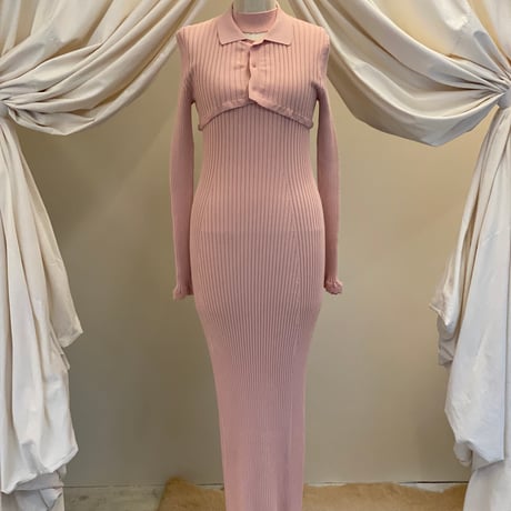 【 ritsu 予約 】Ribbed polo bolero knit dress set -2026年9月～11月発送予定-