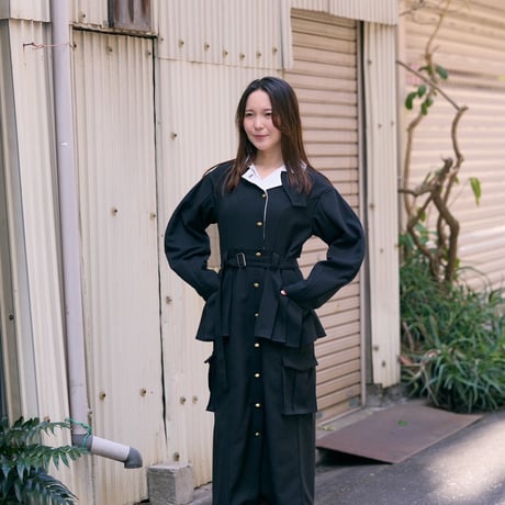 【 jesh 予約】 Pleats pocket Coat Dress / Black -2026年9月～11月発送予定-