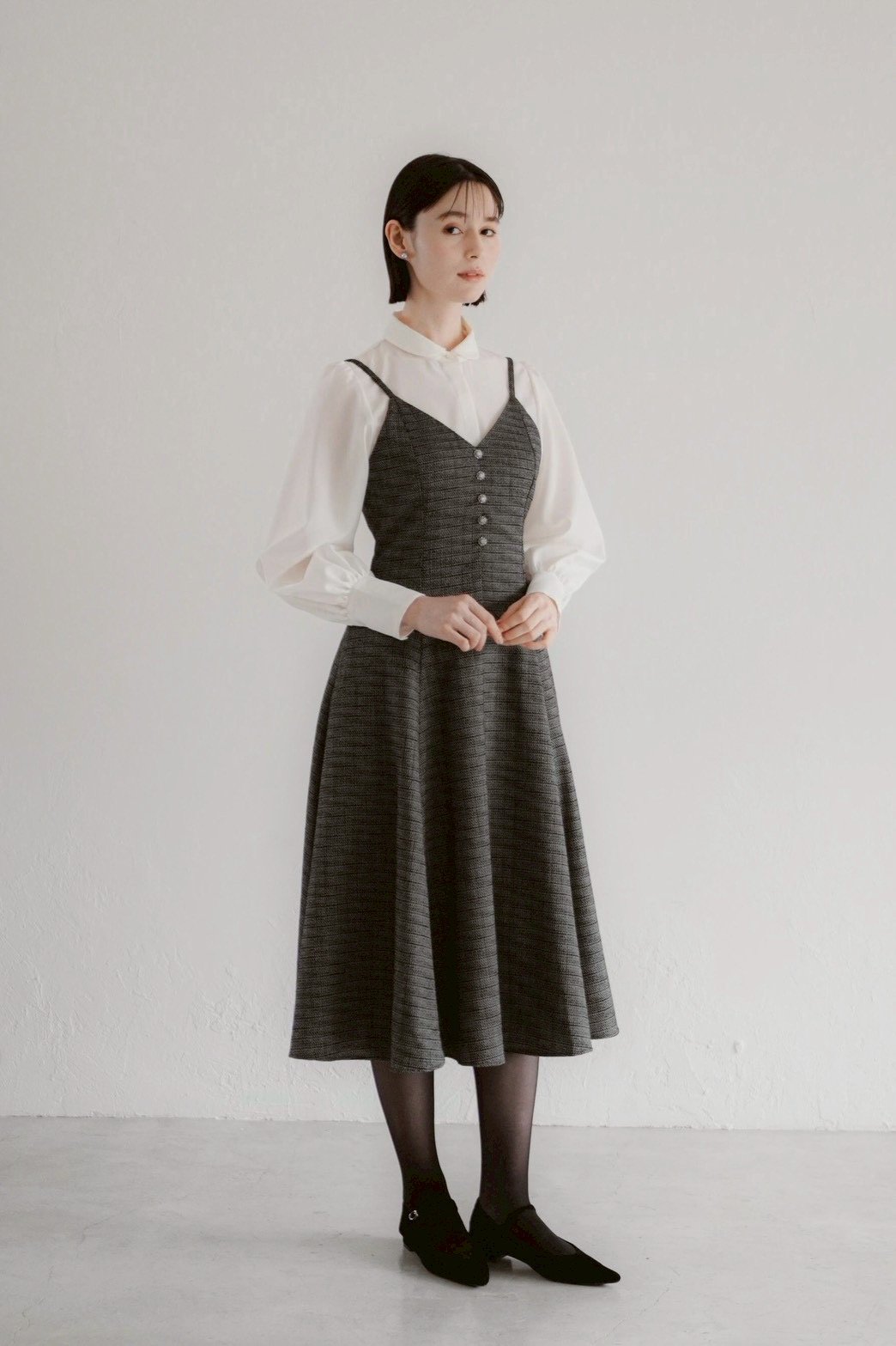 Ruimeme 予約 】basque waist tweed camisole dress