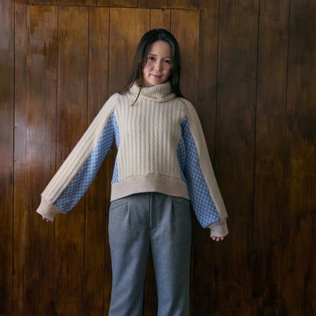 【 jesh 予約 】 Herringbone × Dobby weave knit pullover (プルオーバー)