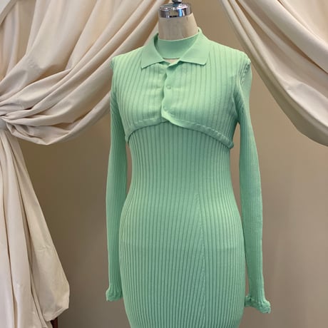 【 ritsu 予約 】Ribbed polo bolero knit dress set -2026年9月～11月発送予定-