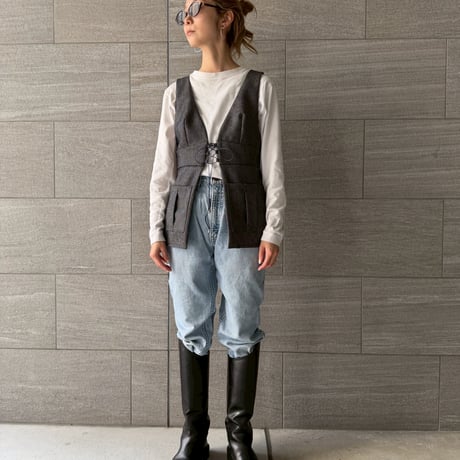 【 jesh 予約】 Lace up Pleated Vest / Navy -2026年9月～11月発送予定-