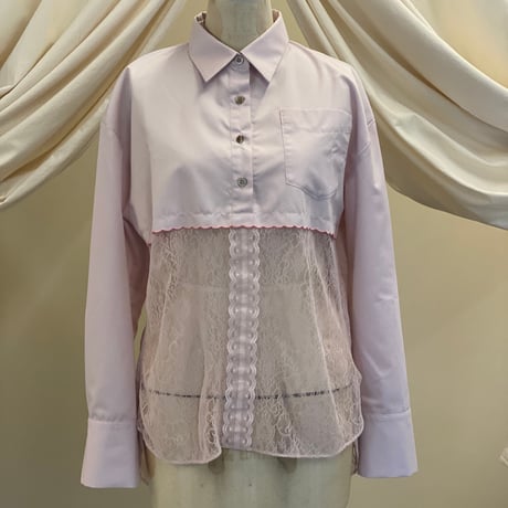 【 ritsu 予約 】Lace-Paneled Striped Shirt -2026年9月～11月発送予定-