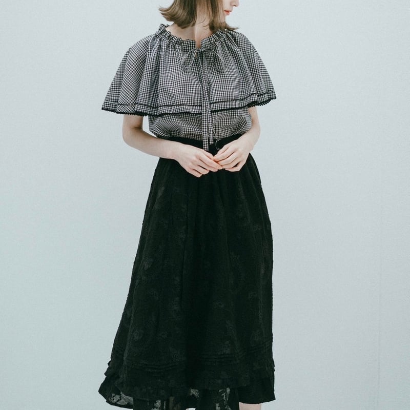 Ruimeme 】-POP UP- gingham check cape blouse