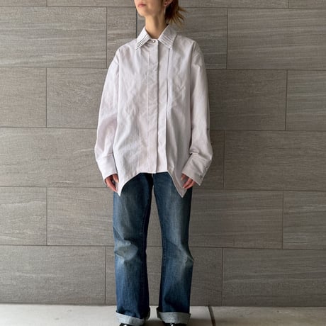 【 jesh 予約】 Metal button pleated blouse / Light gray -2026年9月～11月発送予定-