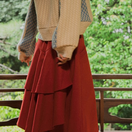 【 jesh 予約】 Back ruffle skirt (スカート) / Red