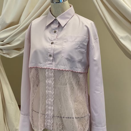 【 ritsu 予約 】Lace-Paneled Striped Shirt -2026年9月～11月発送予定-